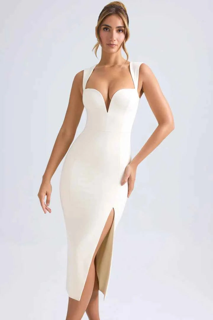 OhPolly - Sweetheart-Neck Midaxi Dress in Ivory