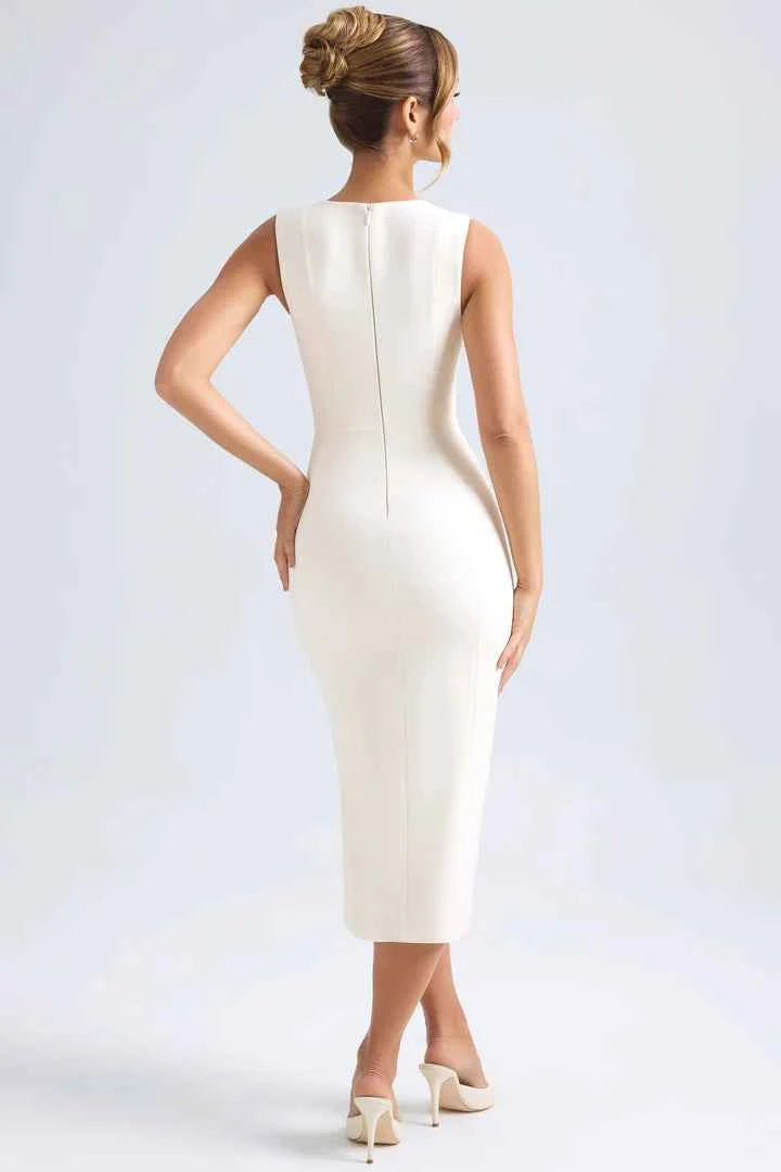 OhPolly - Sweetheart-Neck Midaxi Dress in Ivory