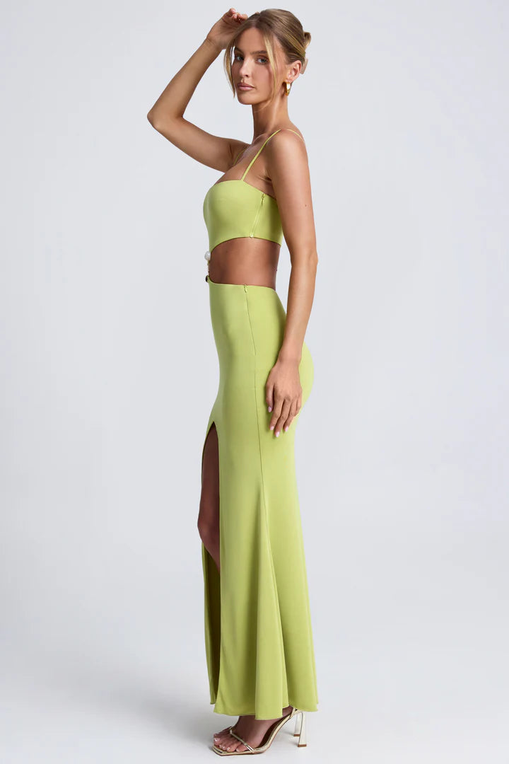 Ohpolly - Hardware Detail Cut-Out Maxi Dress in Olive Green