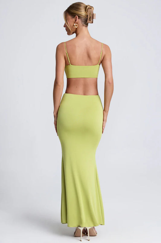 Ohpolly - Hardware Detail Cut-Out Maxi Dress in Olive Green