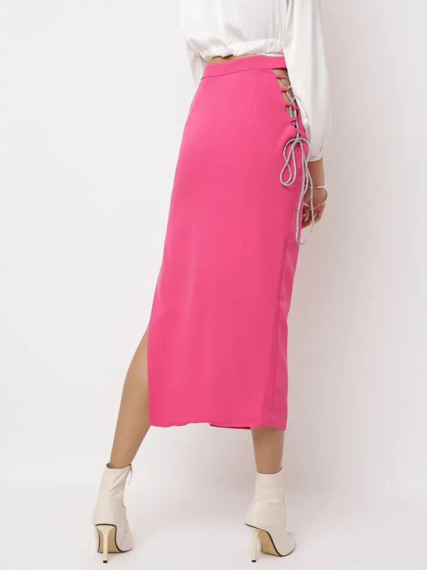 Diamante Lace Up Side Midi Skirt