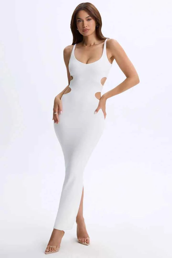 Ohpolly - Modal Plunge Cut-Out Maxi Dress in White