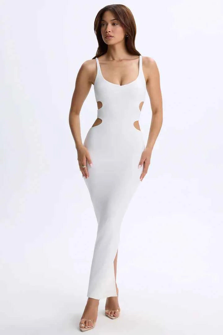 Ohpolly - Modal Plunge Cut-Out Maxi Dress in White
