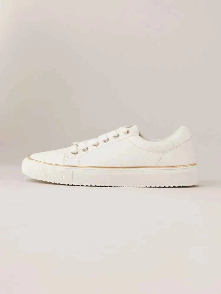 Lipsy White Standard Fit Flat Chunky Lace Up Faux Leather Trainers