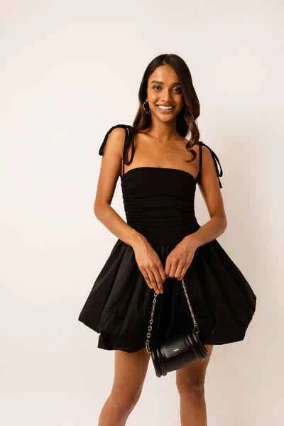 Amy Lynn - ALEXA - Cotton Black Puffball Mini Dress