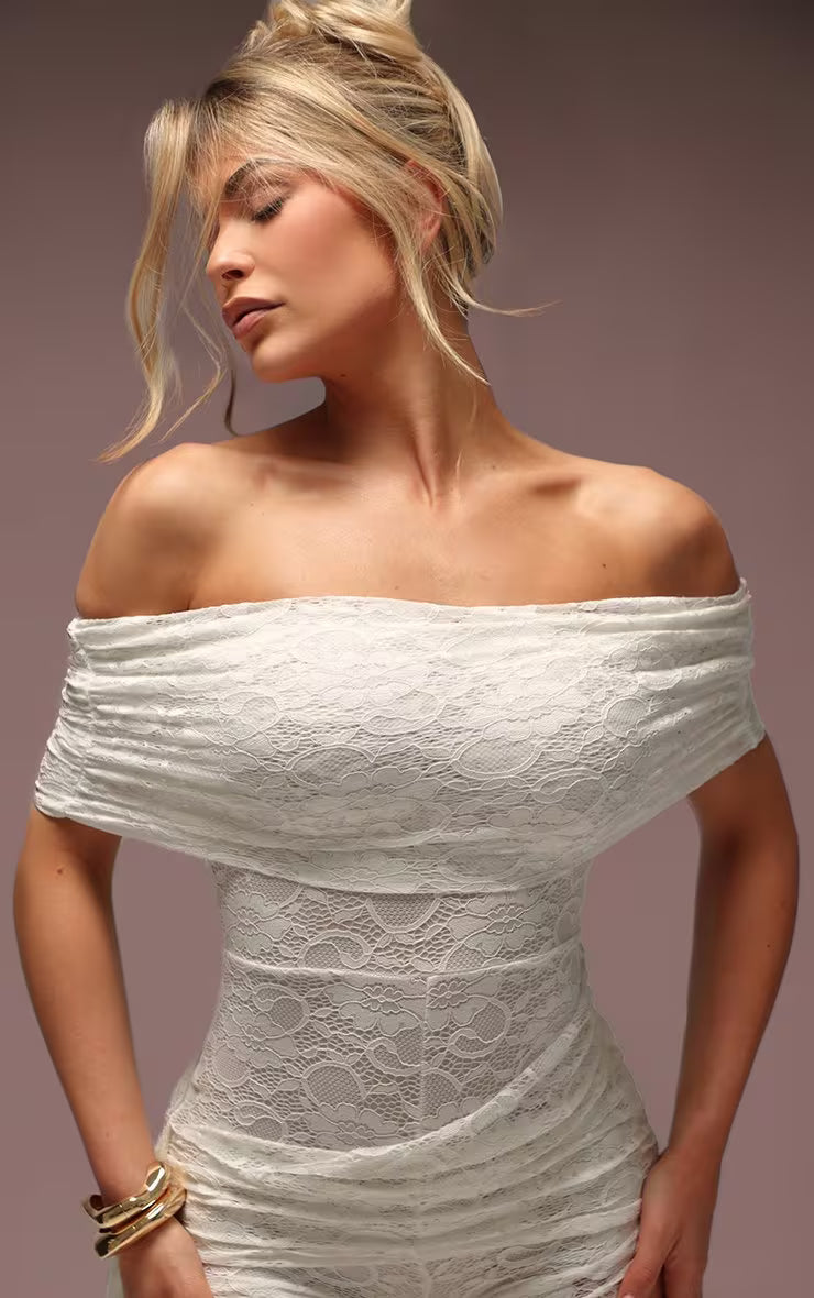 Ego - Bandeau Tie Waist Detail Playsuit In White Lace