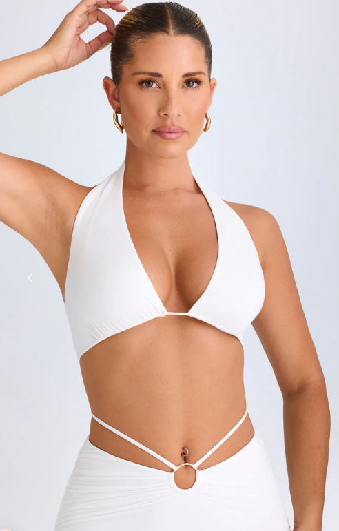 Ohpolly - Plunge Hardware-Detail Halterneck Crop Top in White