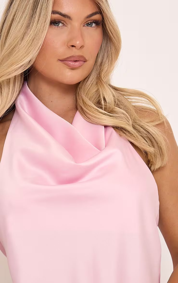 Ego - Sleeveless Cowl Neck Open Back Detail Top In Pink