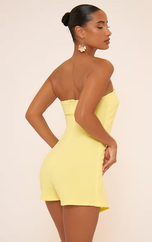 Ego - Asymmetric Bandeau Button Front Detail Playsuit In Yellow