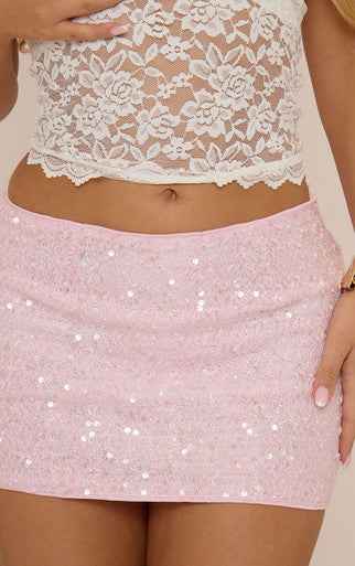 Ego - Mid Rise Mini Skirt In Pink Textured Sequin
