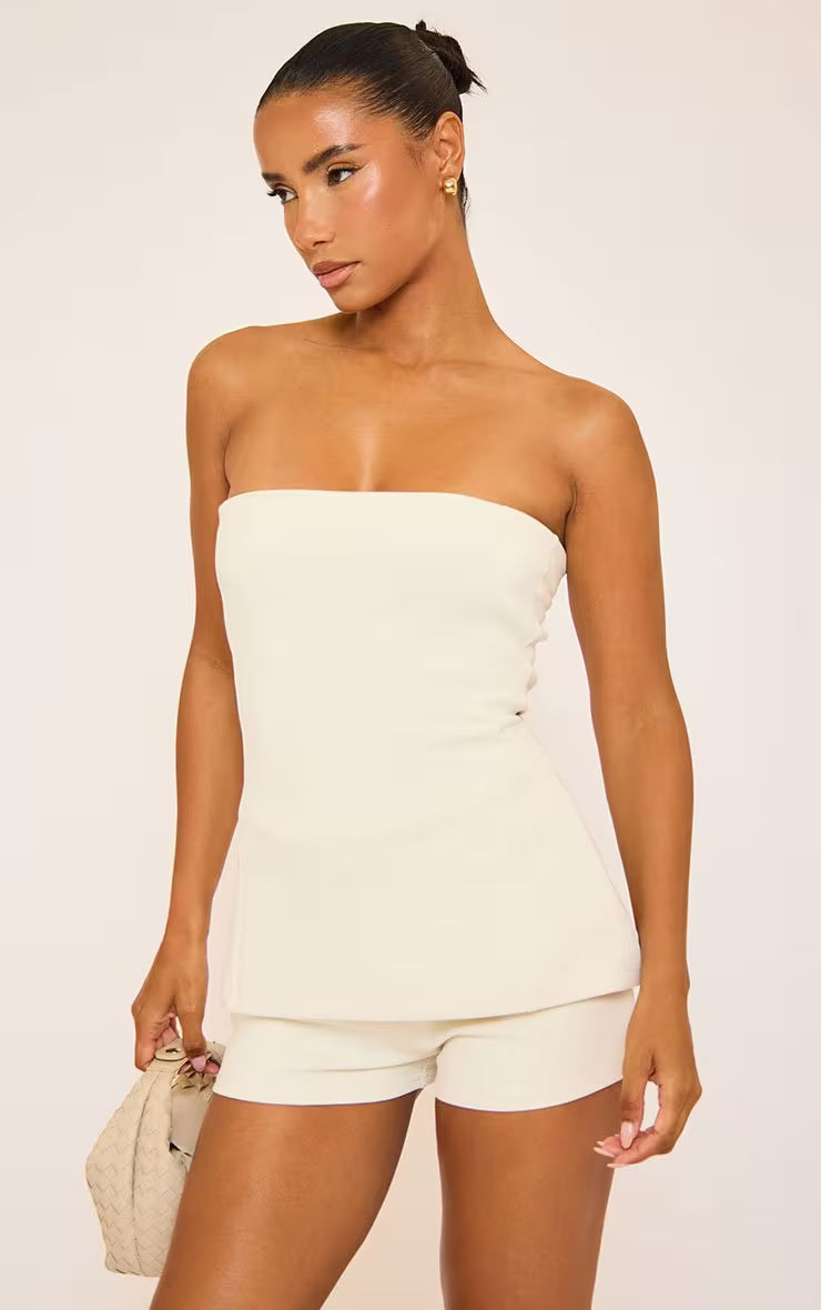 Ego - Bandeau Interlock Fitted Top In Cream