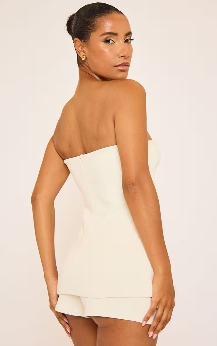 Ego - Bandeau Interlock Fitted Top In Cream