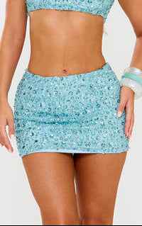 Ego - Mid Rise Mini Bodycon Skirt In Blue Floral Sequin