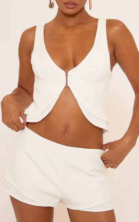 Ego - Sleeveless Hook And Eye Double Layer Detail Top In White
