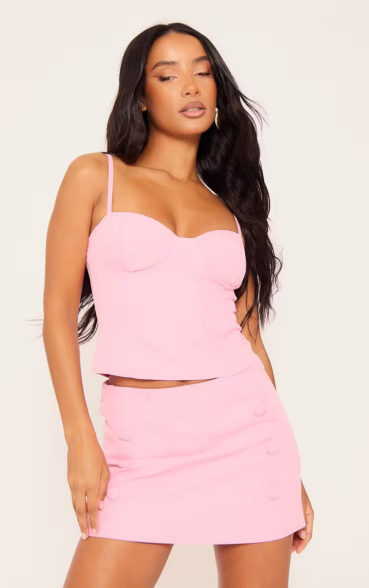 Ego - Mid Rise Button Detail Mini Skirt In Pink