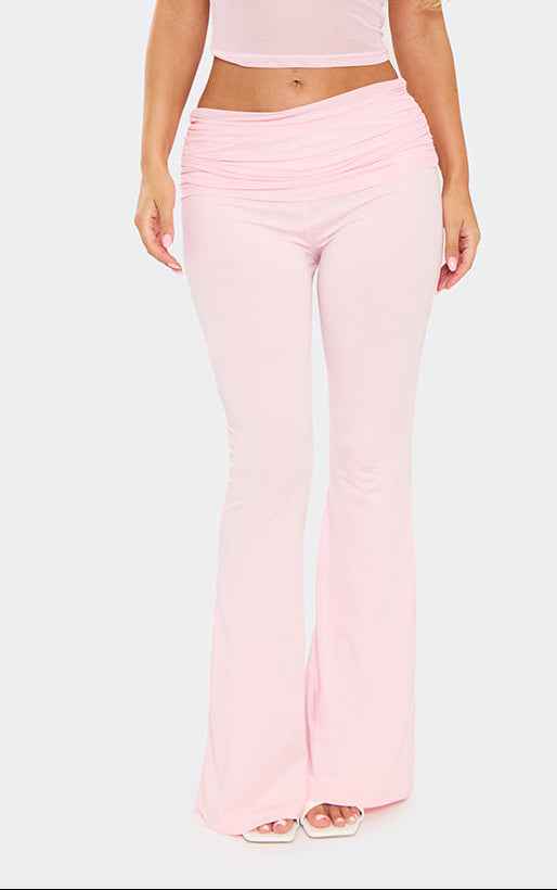 Ego - Rope Detail Bralet Top And Flared Trouser Co-Ord Set In Baby Pink