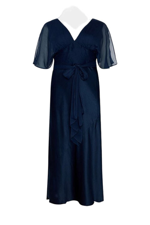 Jacques Vert Navy Plus Size Angel Sleeve Satin Maxi Dress