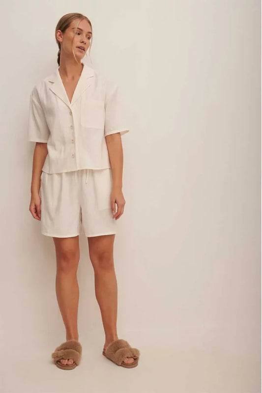 Linen Blend Drawstring Shorts