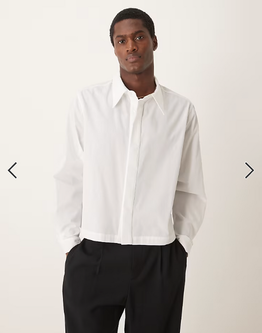 ASOS DESIGN boxy cropped 70s collar poplin shirt in white