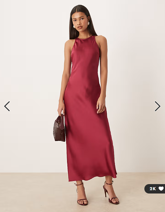 Vila racer satin midaxi dress in burgundy