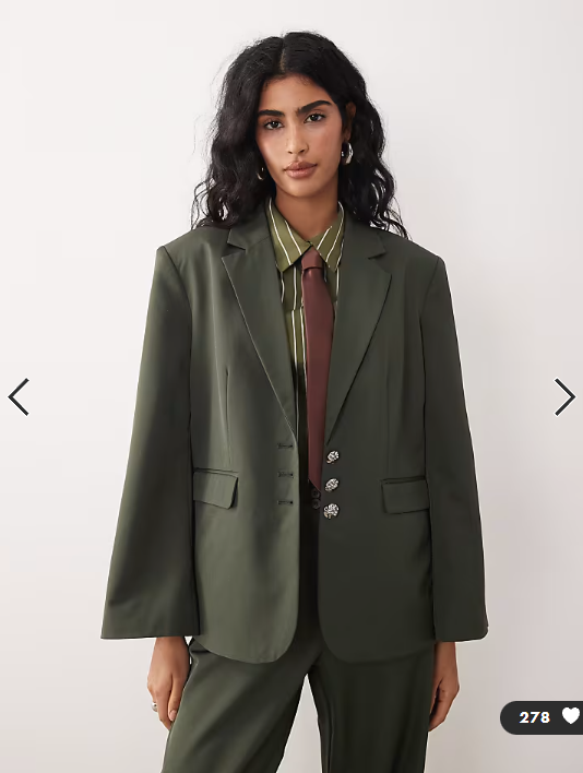 Vila hammered button tailored blazer co-ord in deep khaki