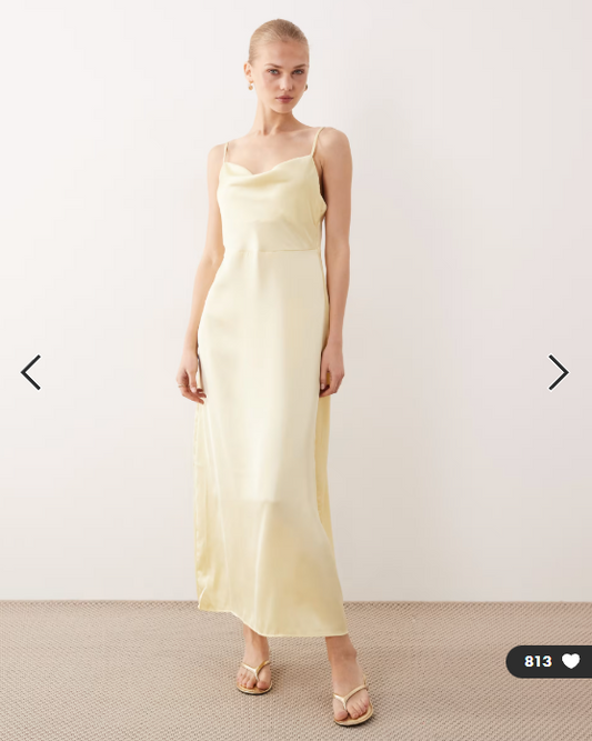 VILA satin cowl neck maxi dress in pastel yellow
