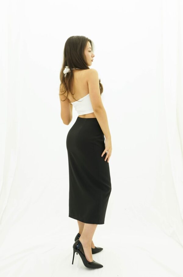 Front Slit Midi Skirt Black