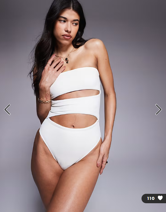 ASOS DESIGN paneled bandeau swimsuit with cut outs in cream