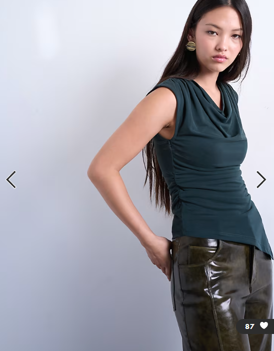 Topshop cupro cowl draped top in dark green