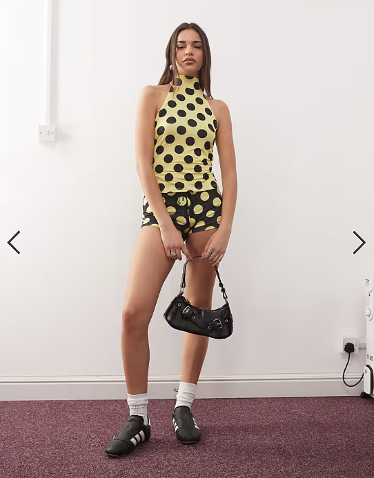 Collusion - high neck backless top in yellow spot