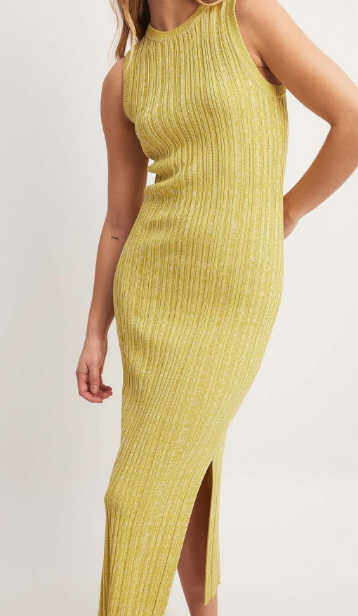 NAKD - Knitted Ribbed Sleevless Midi Dress- Green