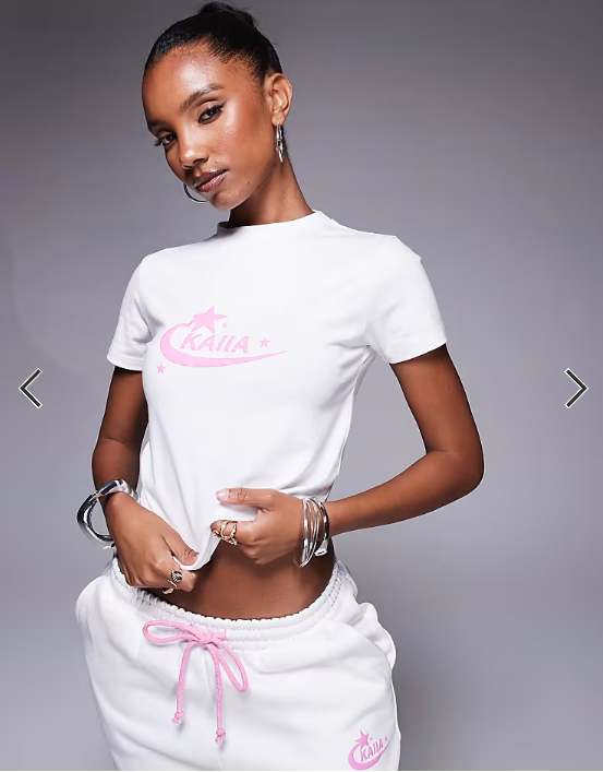 Kaiia cotton rich star logo back graphic baby tee in white and pink - part of a set