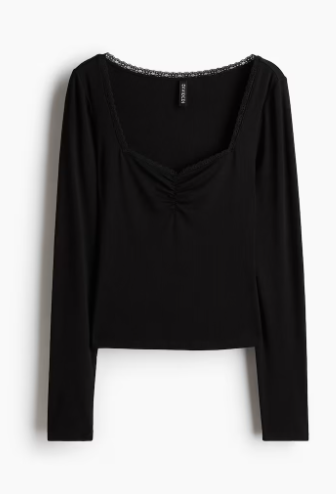 H&M - lace Trimed Ribbed Top
