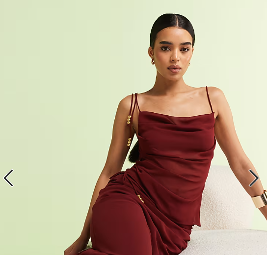 ASOS DESIGN chiffon tie shoulder asymmetric cami top in burgundy