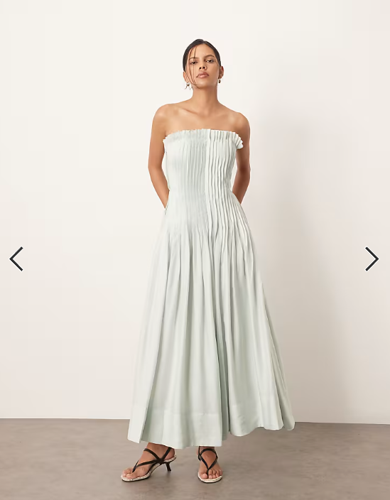 ARRANGE pintuck organdy dropped waist bandeau midi dress in light blue