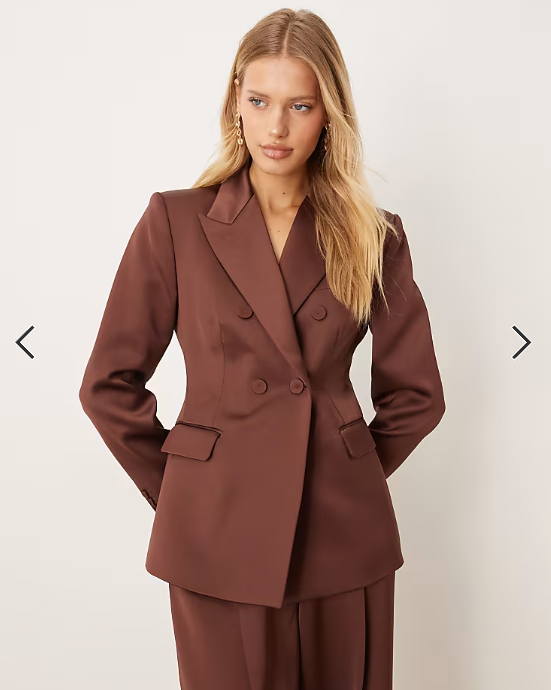 Mango Gilda satin tailored blazer co-ord in brown