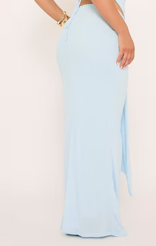 Ego - Mid Rise Draped Front Maxi Skirt In Blue