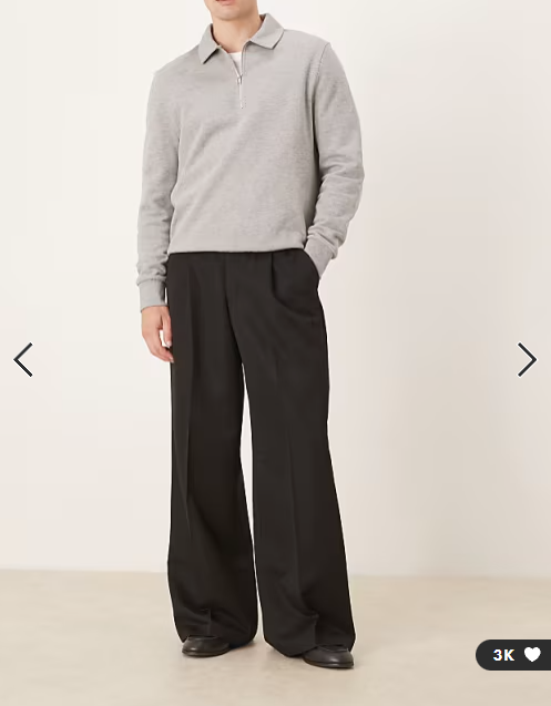 ASOS DESIGN smart pleated loose leg trousers in black
