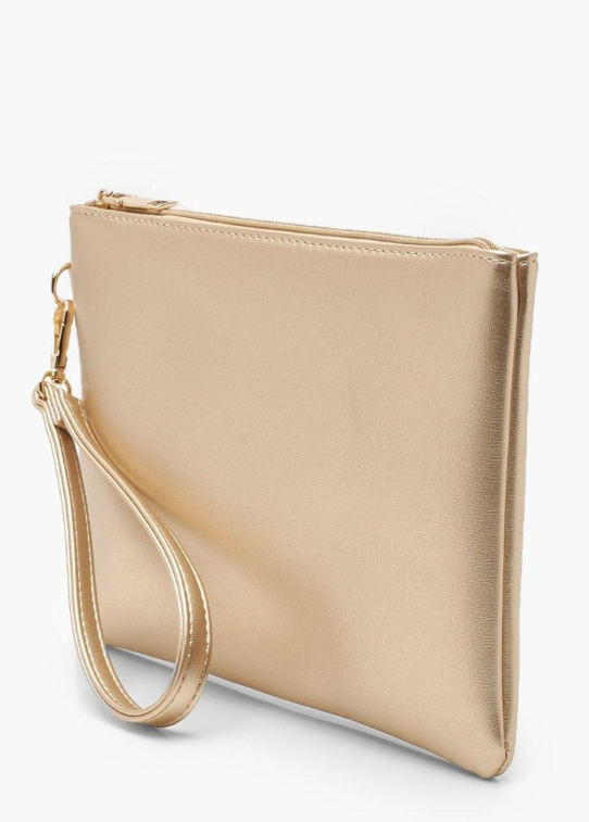 Boohoo Metallic Smooth Pu Zip Top Clutch Bag - gold