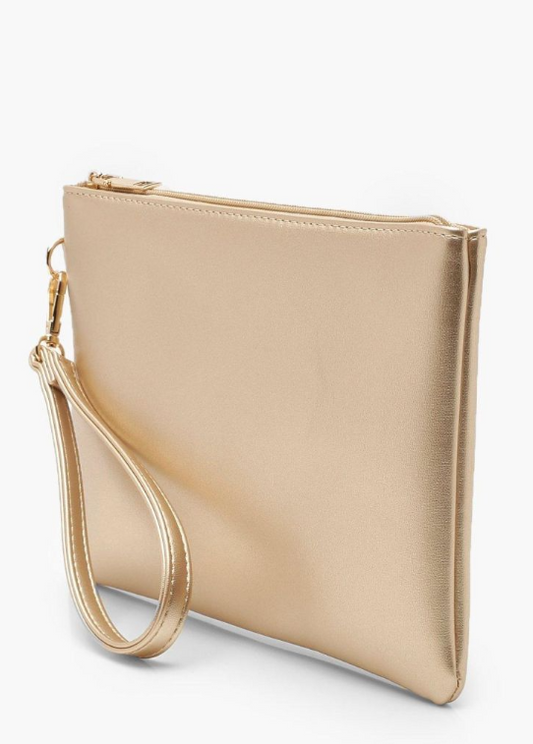 Boohoo Metallic Smooth Pu Zip Top Clutch Bag - gold