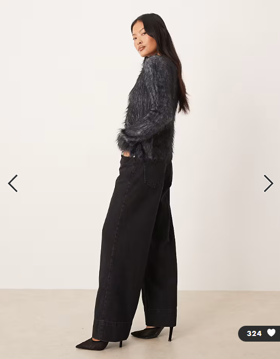 ASOS DESIGN Petite wide leg jeans with crease front and belt in black