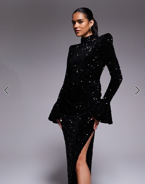 ASOS LUXE velvet sequin maxi dress with drape waist in black