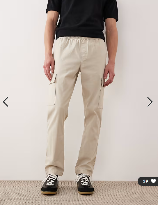 ASOS DESIGN slim pull on cargo trousers in beige