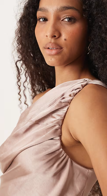 Asos - Pretty Lavish Bridesmaids Juliet satin gathered one shoulder maxi dress in dusty pink