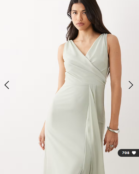 TFNC Bridesmaid chiffon wrap top draped maxi dress in sage green