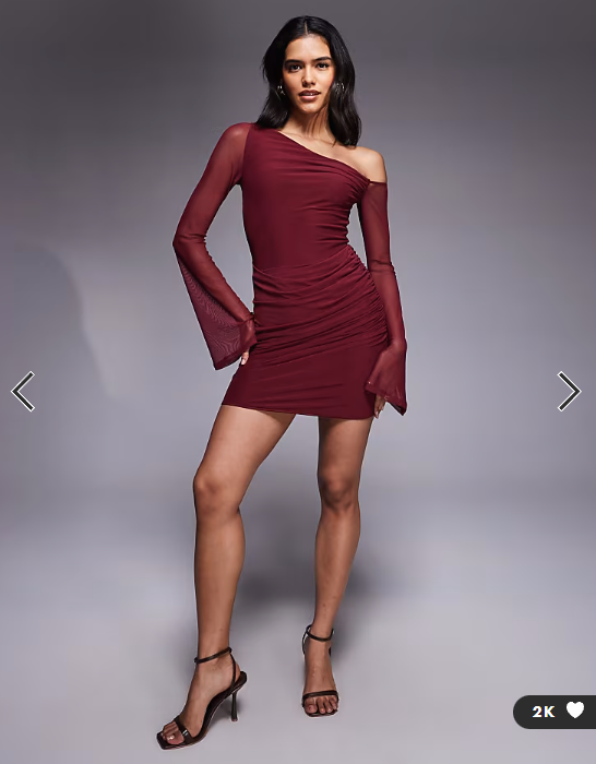ASOS DESIGN mesh off shoulder mini dress with angel sleeve in red