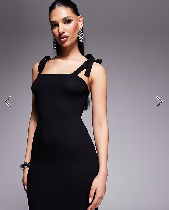 ASOS DESIGN square neck knotted strap detail maxi dress in black