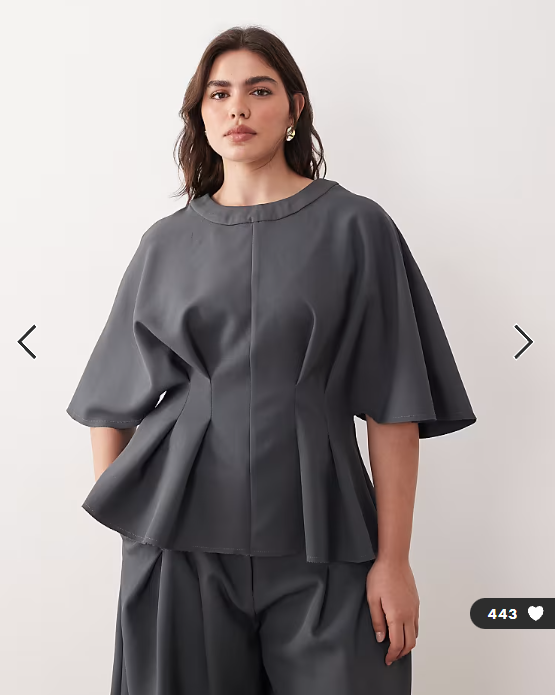 ARRANGE Curve pleated waist short sleeve top in charcoal