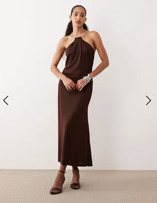 Mango maxi dress with ring detail in brown
