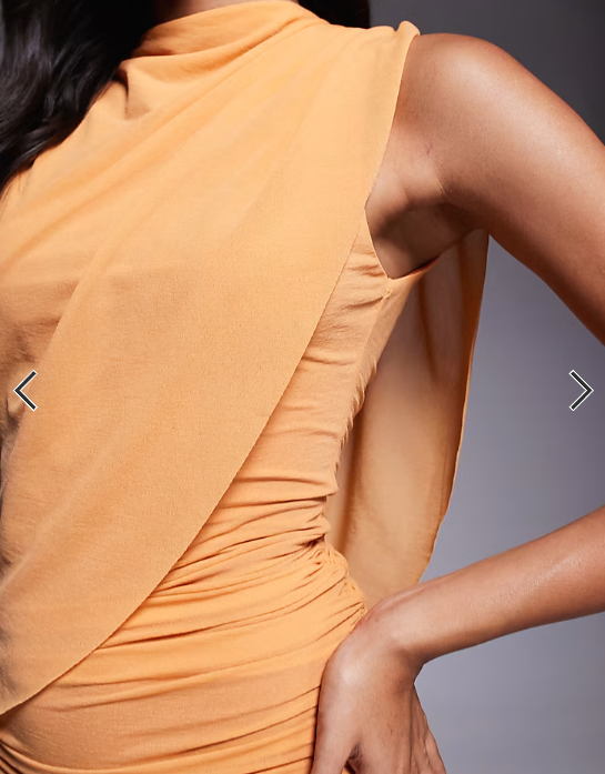 ASOS DESIGN ruched maxi dress with high low hem in apricot